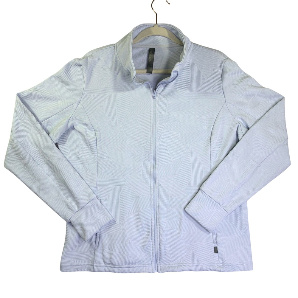Mondetta Womens XL Blue Textured Full Zip Active Jacket Thumbholes Geometric